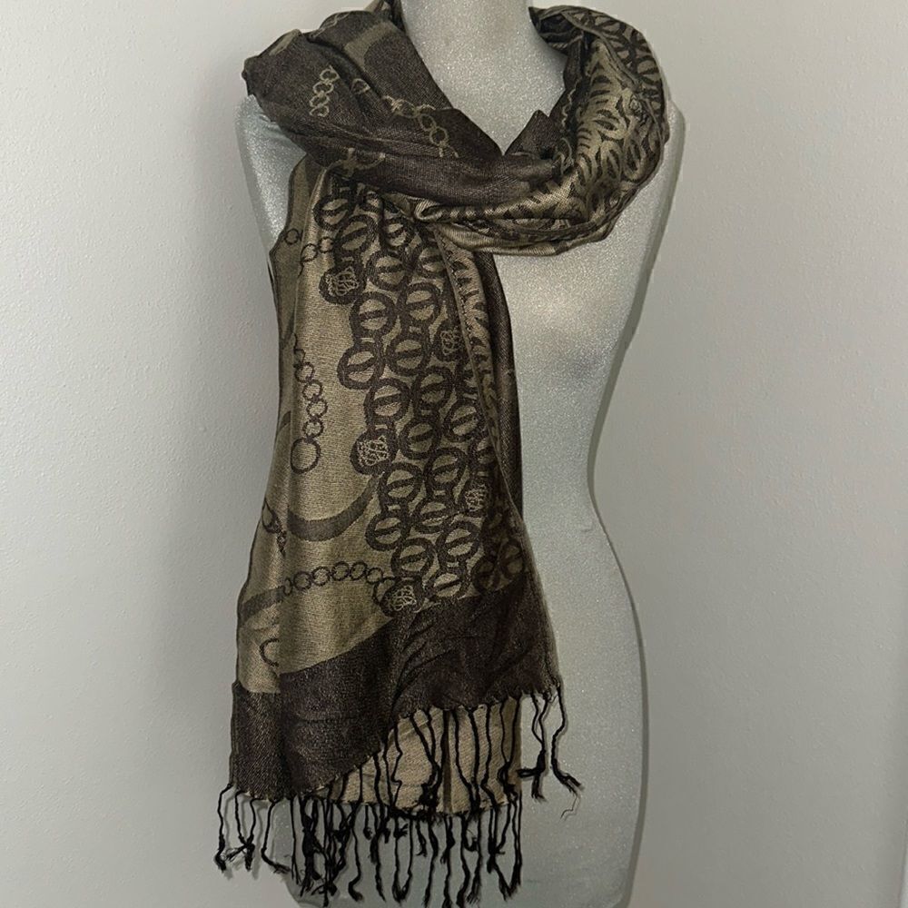 Oscar de la renta scarf pashmina Shaw bronze brown wrap